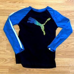 Puma Black & Royal Blue Long Sleeve Shirt w/ Puma Cat Logo - Youth Medium 10-12